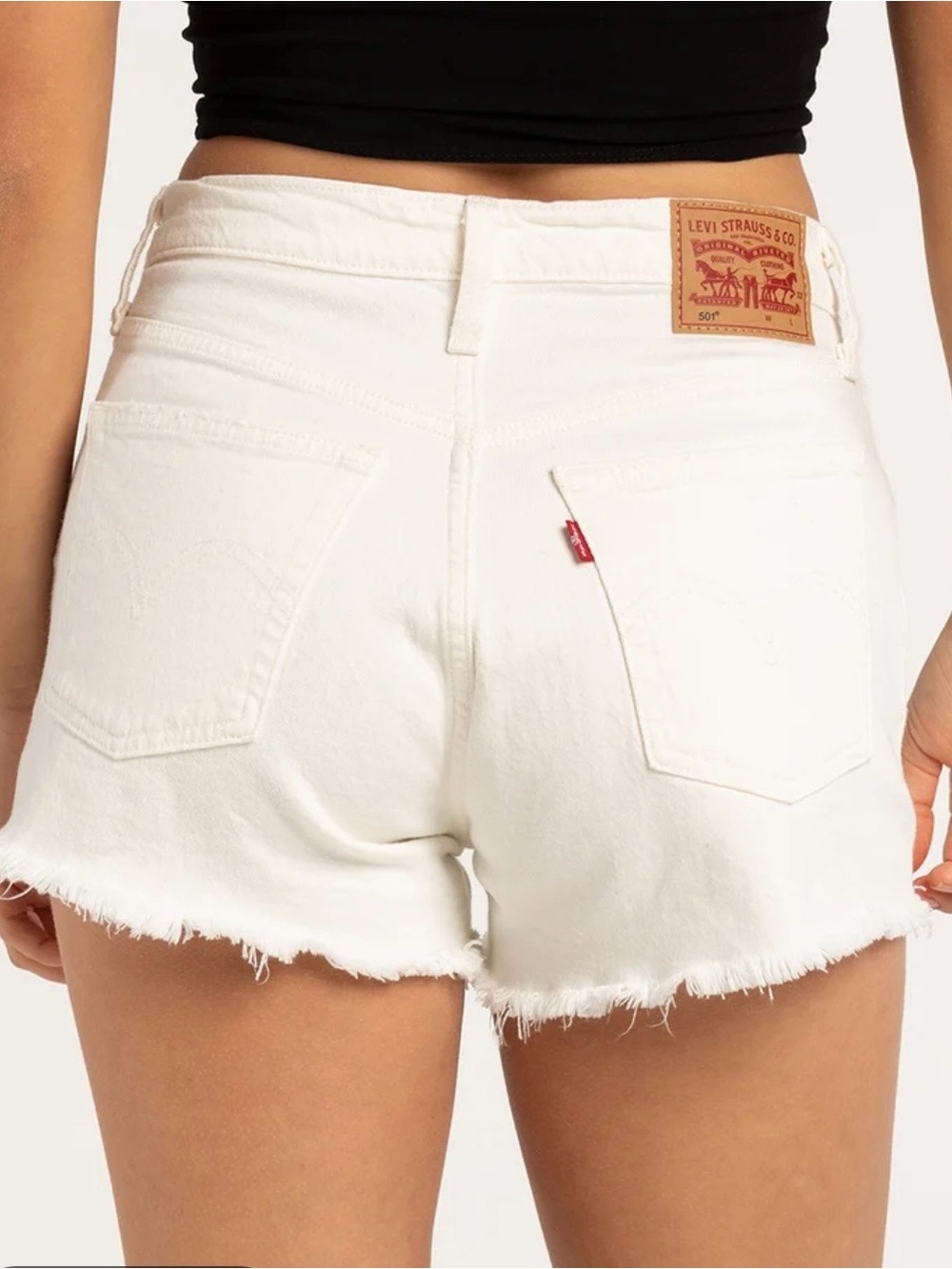 Levi's White Cutoff Denim Shorts with Frayed Hem
